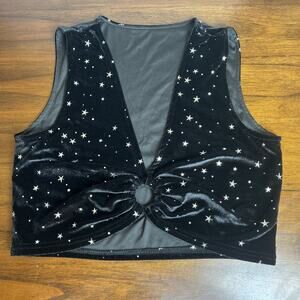 Velvet Crop Top Tank Black Silver Star Sz Large Celestial Witchy Whimsygoth Fest